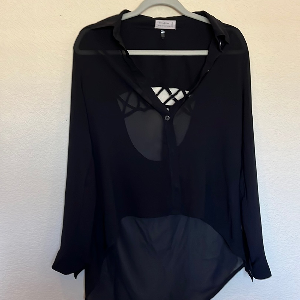 Sheer black button down